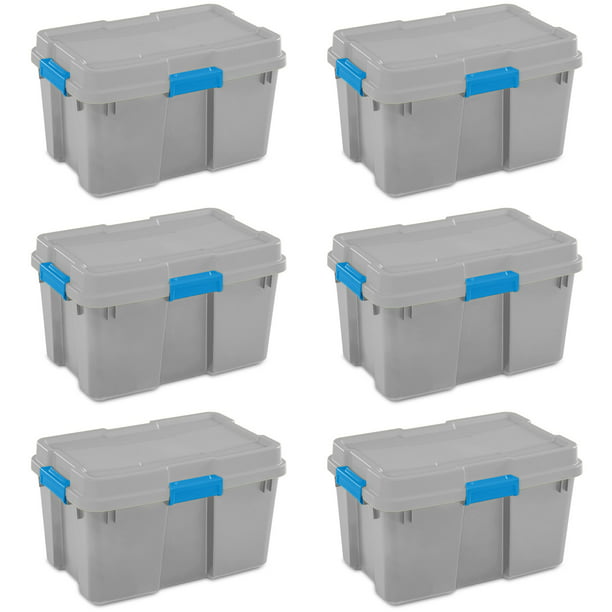 6 Pack Tote Box 30 Gal Storage Container Household Sporting Gear Organizer Gray